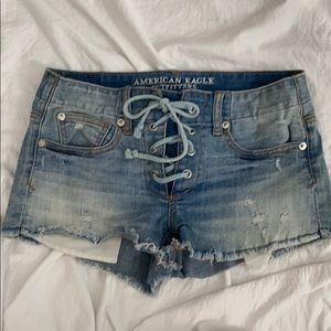 corset tied jean shorts